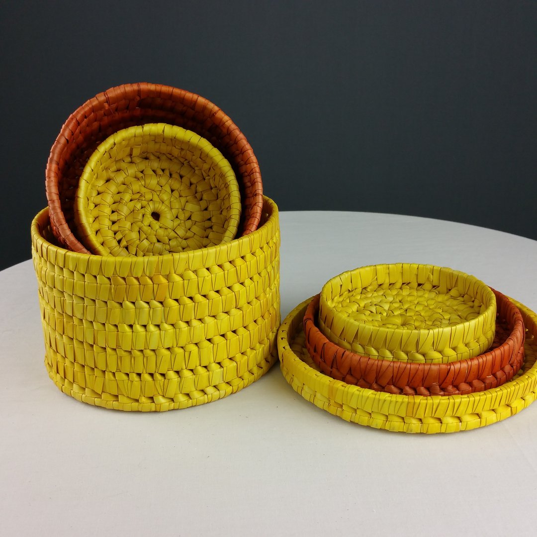 Beautiful storage boxes made of palm leaves 3-part